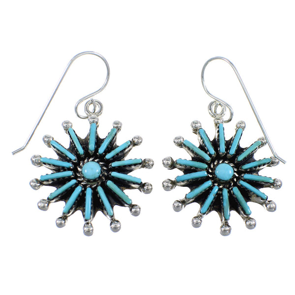 Silver And Turquoise Needlepoint Hook Dangle Earrings RX56378